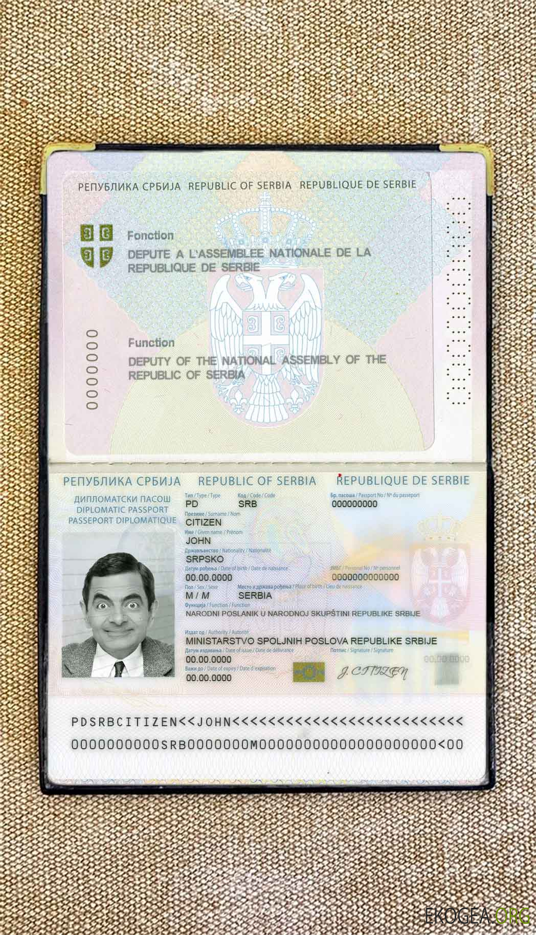 Aperçu photo du passeport diplomatique de la Serbie (2008 2016)